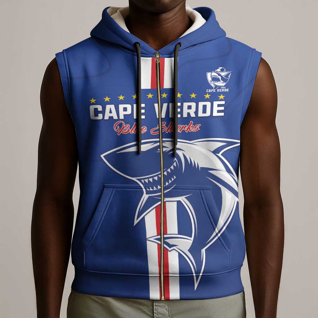 Custom Cape Verde Football Sleeveless Zip Hoodie Go Champions Tubaroes Azuis - African Pride