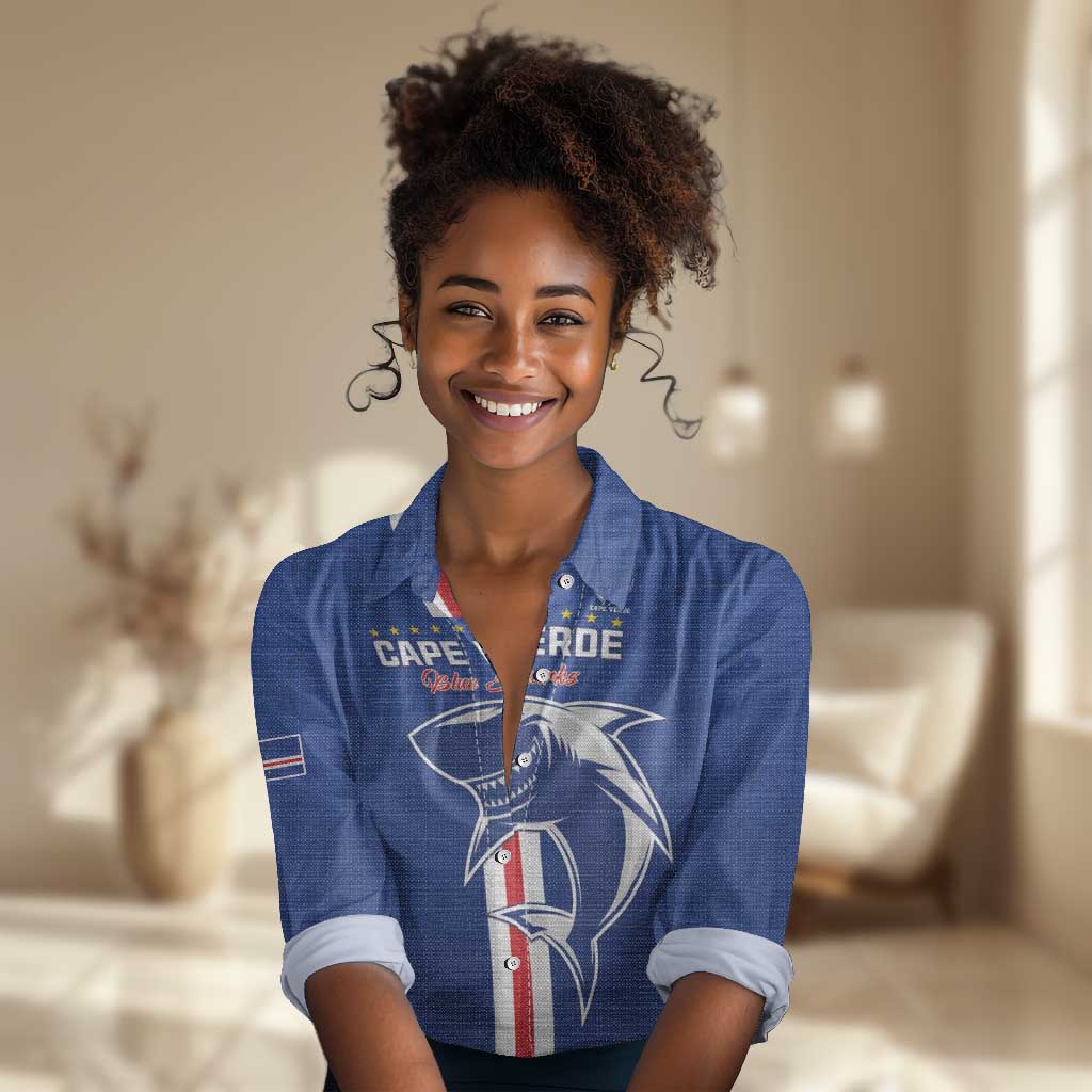 Custom Cape Verde Football Women Casual Shirt Go Champions Tubaroes Azuis - African Pride