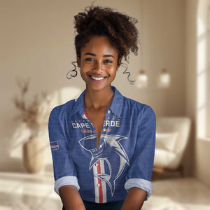 Custom Cape Verde Football Women Casual Shirt Go Champions Tubaroes Azuis - African Pride