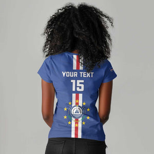 Custom Cape Verde Football Women V-Neck T-Shirt Go Champions Tubaroes Azuis - African Pride