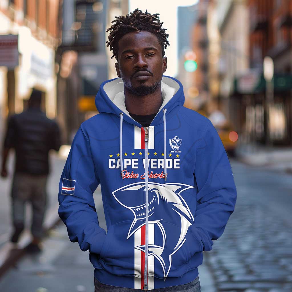 Custom Cape Verde Football Zip Hoodie Go Champions Tubaroes Azuis - African Pride