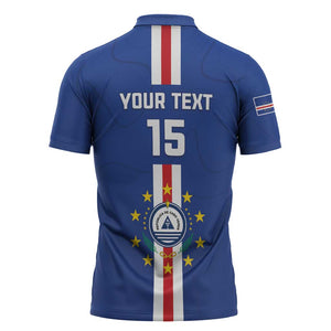 Custom Cape Verde Football Zipper Polo Shirt Go Champions Blue Sharks