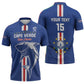 Custom Cape Verde Football Zipper Polo Shirt Go Champions Blue Sharks