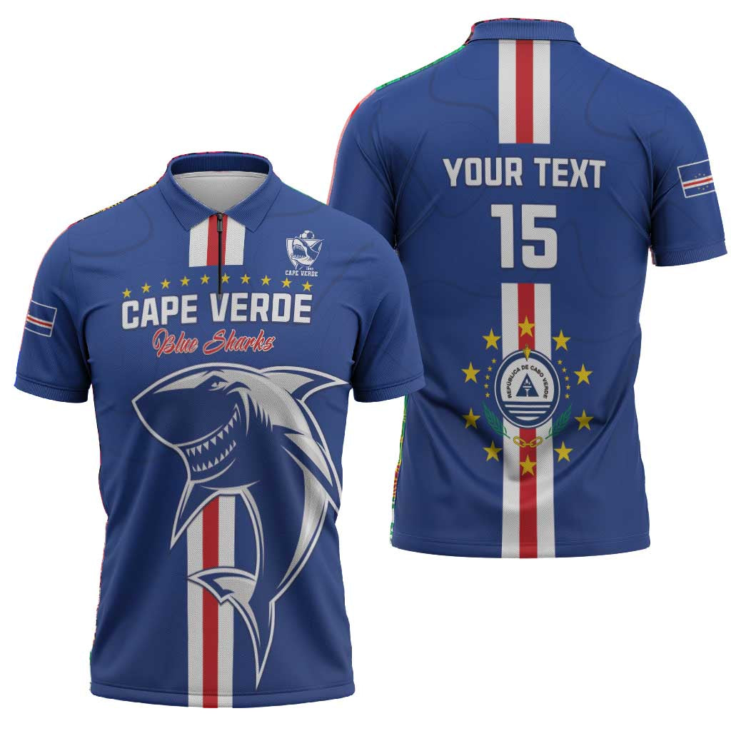 Custom Cape Verde Football Zipper Polo Shirt Go Champions Blue Sharks
