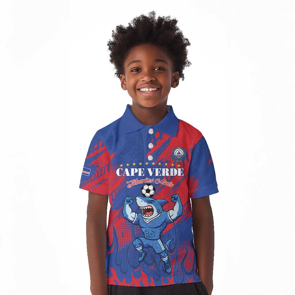 Custom Cape Verde Football Kid Polo Shirt Blue Sharks - Pride of the Islands - African Pride