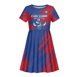 Custom Cape Verde Football Kid Short Sleeve Dress Blue Sharks - Pride of the Islands - African Pride