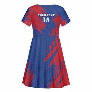Custom Cape Verde Football Kid Short Sleeve Dress Blue Sharks - Pride of the Islands - African Pride