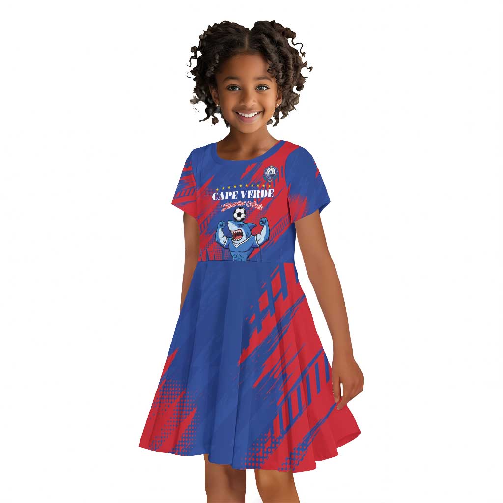 Custom Cape Verde Football Kid Short Sleeve Dress Blue Sharks - Pride of the Islands - African Pride