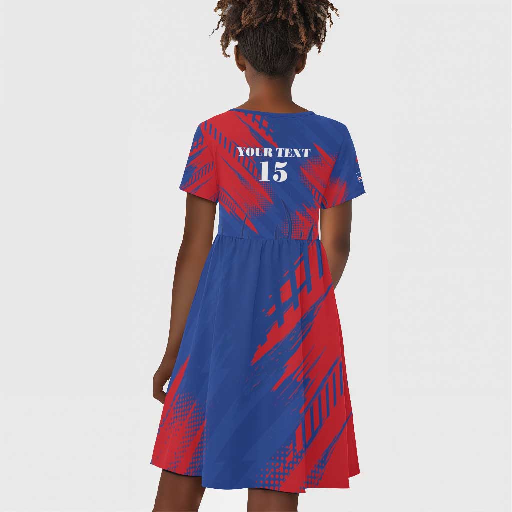 Custom Cape Verde Football Kid Short Sleeve Dress Blue Sharks - Pride of the Islands - African Pride