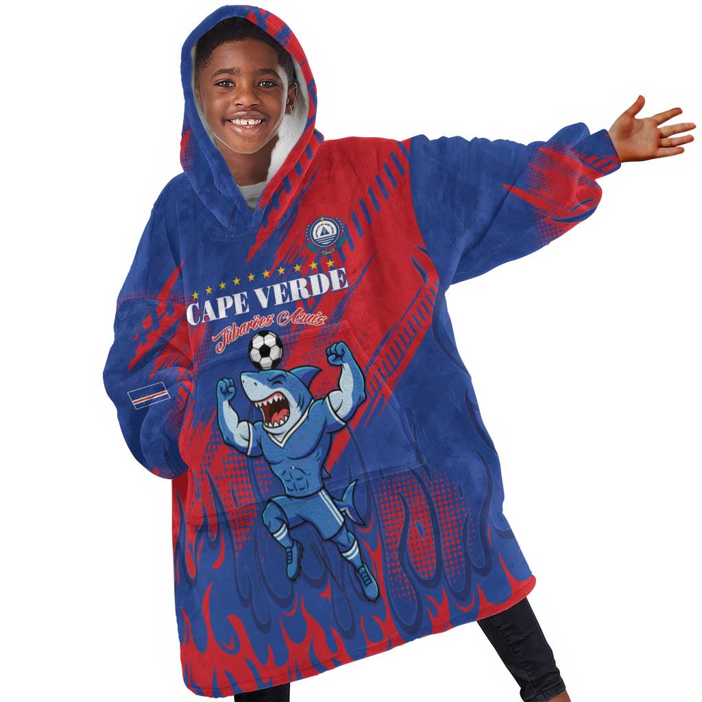 Custom Cape Verde Football Kid Wearable Blanket Hoodie Blue Sharks - Pride of the Islands - African Pride