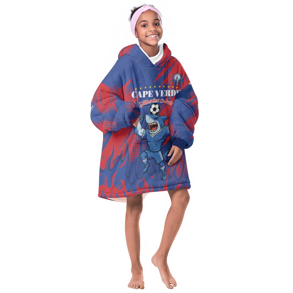 Custom Cape Verde Football Kid Wearable Blanket Hoodie Blue Sharks - Pride of the Islands - African Pride