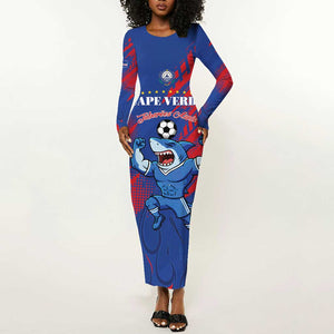 Custom Cape Verde Football Long Sleeve Bodycon Dress Blue Sharks - Pride of the Islands - African Pride
