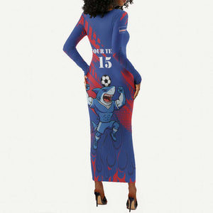 Custom Cape Verde Football Long Sleeve Bodycon Dress Blue Sharks - Pride of the Islands - African Pride