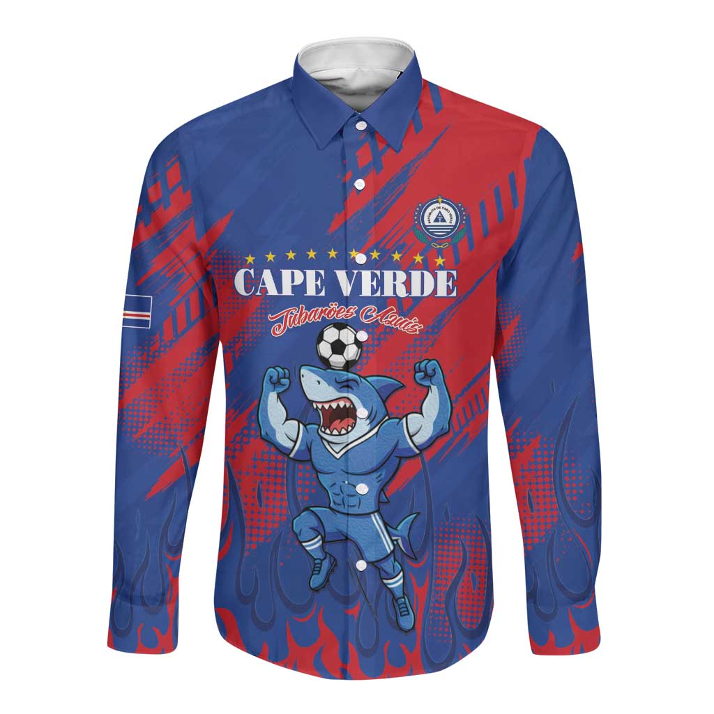 Custom Cape Verde Football Long Sleeve Button Shirt Blue Sharks - Pride of the Islands - African Pride