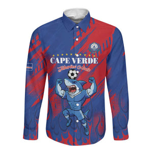 Custom Cape Verde Football Long Sleeve Button Shirt Blue Sharks - Pride of the Islands - African Pride