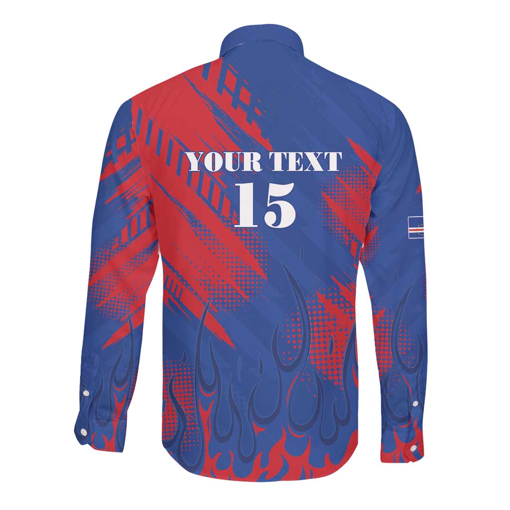Custom Cape Verde Football Long Sleeve Button Shirt Blue Sharks - Pride of the Islands - African Pride