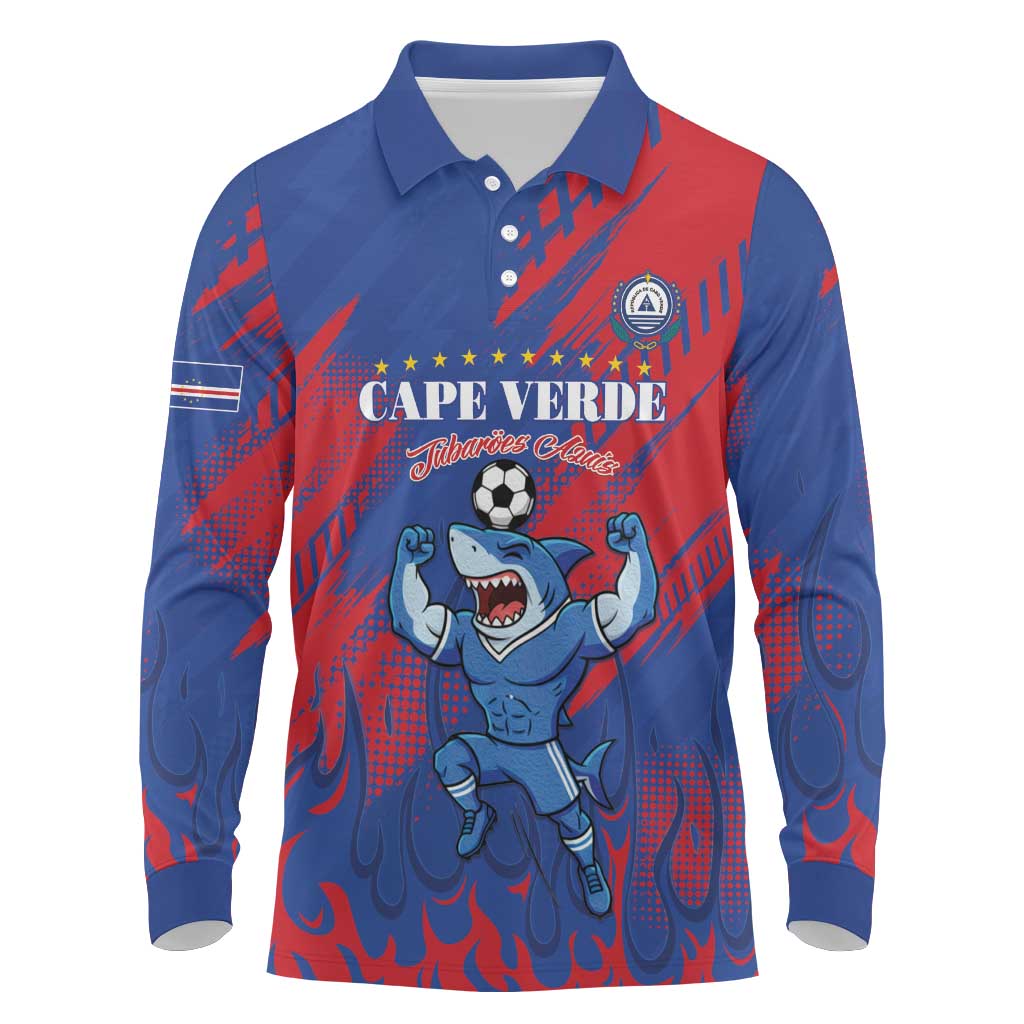 Custom Cape Verde Football Long Sleeve Polo Shirt Blue Sharks - Pride of the Islands - African Pride