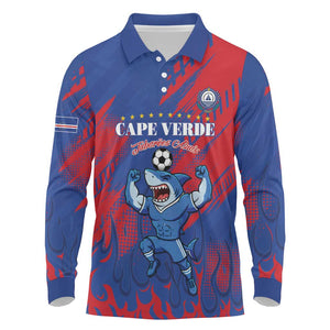Custom Cape Verde Football Long Sleeve Polo Shirt Blue Sharks - Pride of the Islands - African Pride