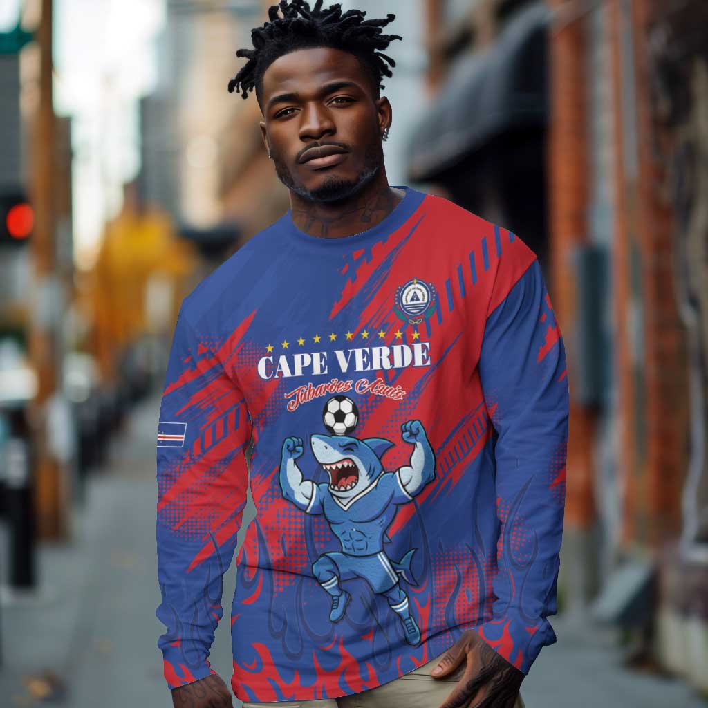 Custom Cape Verde Football Long Sleeve Shirt Blue Sharks - Pride of the Islands - African Pride