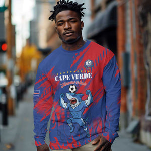 Custom Cape Verde Football Long Sleeve Shirt Blue Sharks - Pride of the Islands - African Pride