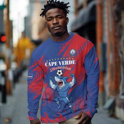 Custom Cape Verde Football Long Sleeve Shirt Blue Sharks - Pride of the Islands - African Pride