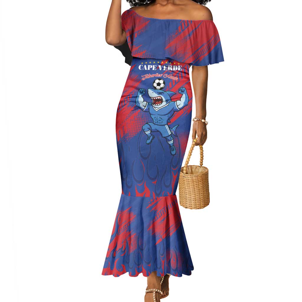 Custom Cape Verde Football Mermaid Dress Blue Sharks - Pride of the Islands - African Pride
