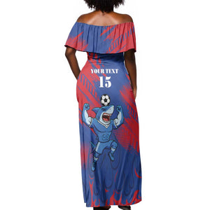 Custom Cape Verde Football Off Shoulder Maxi Dress Blue Sharks - Pride of the Islands - African Pride