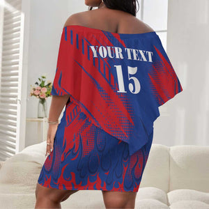 Custom Cape Verde Football Off Shoulder Short Dress Blue Sharks - Pride of the Islands - African Pride