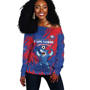 Custom Cape Verde Football Off Shoulder Sweater Blue Sharks - Pride of the Islands - African Pride