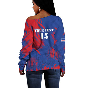 Custom Cape Verde Football Off Shoulder Sweater Blue Sharks - Pride of the Islands - African Pride