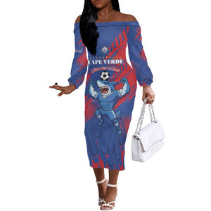 Custom Cape Verde Football Off The Shoulder Long Sleeve Dress Blue Sharks - Pride of the Islands - African Pride