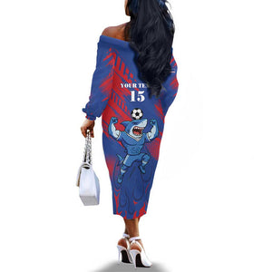 Custom Cape Verde Football Off The Shoulder Long Sleeve Dress Blue Sharks - Pride of the Islands - African Pride