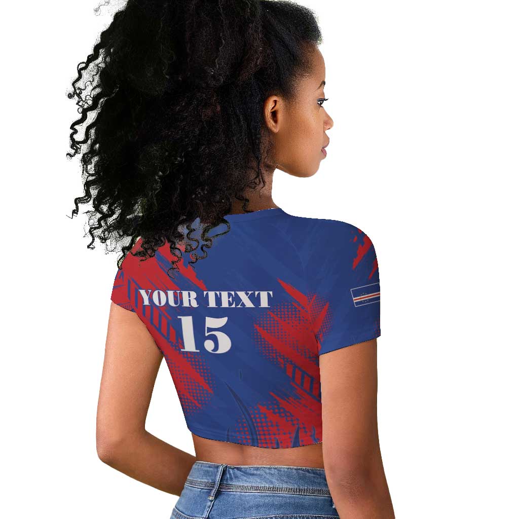 Custom Cape Verde Football Raglan Cropped T shirt Blue Sharks - Pride of the Islands - African Pride