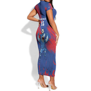 Custom Cape Verde Football Short Sleeve Bodycon Dress Blue Sharks - Pride of the Islands - African Pride