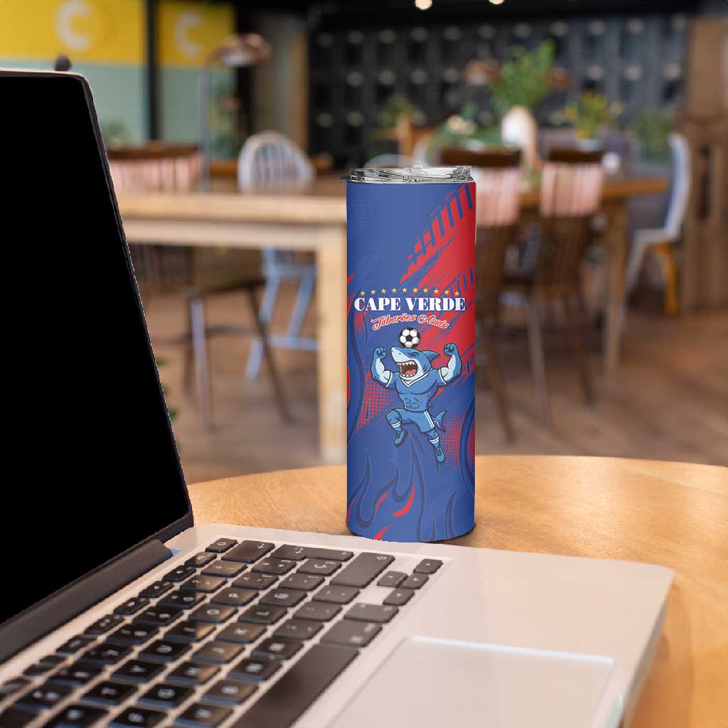 Custom Cape Verde Football Skinny Tumbler Blue Sharks - Pride of the Islands - African Pride