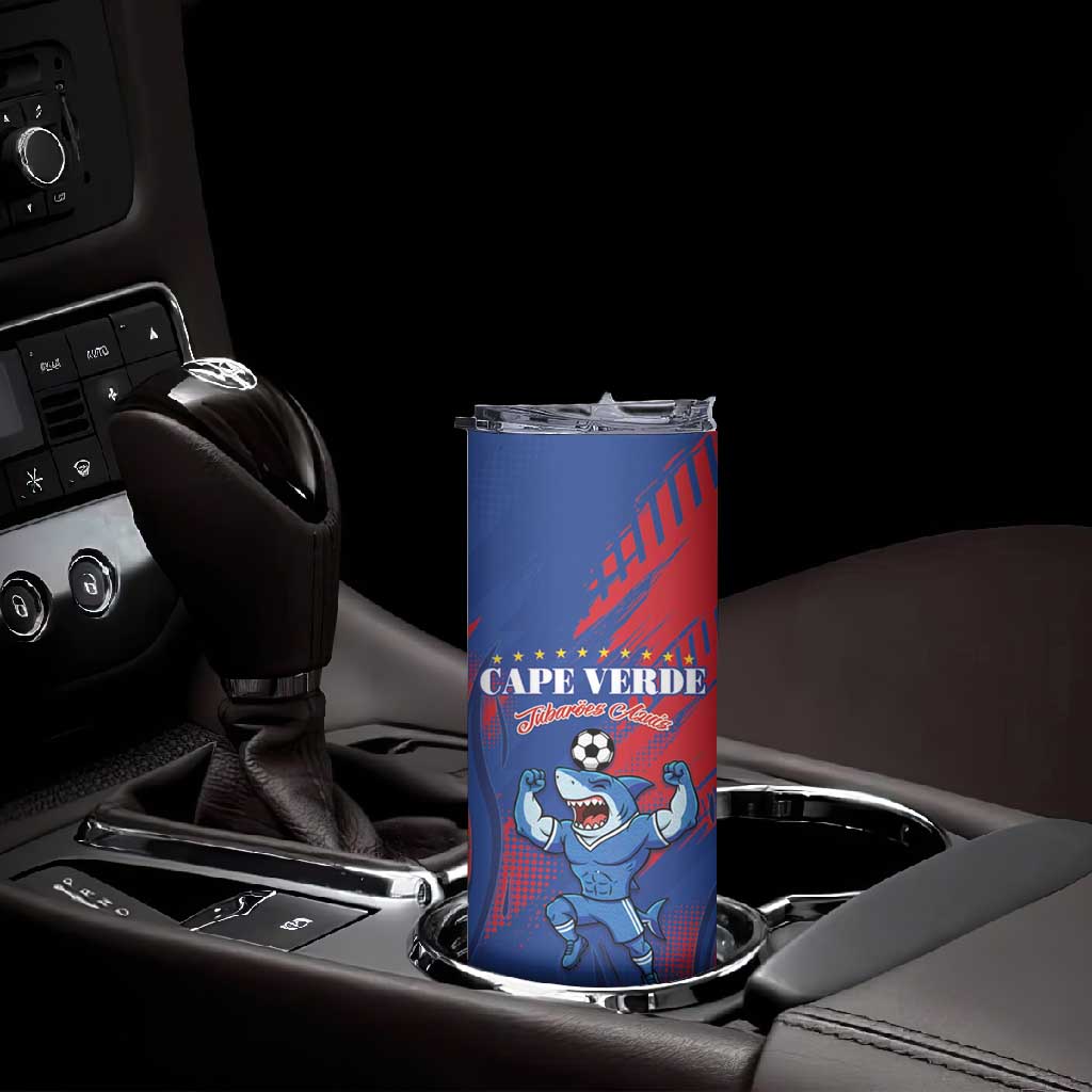Custom Cape Verde Football Skinny Tumbler Blue Sharks - Pride of the Islands - African Pride