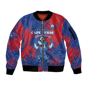 Custom Cape Verde Football Sleeve Zip Bomber Jacket Blue Sharks - Pride of the Islands - African Pride