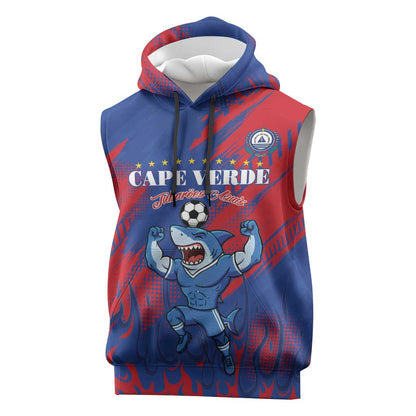 Custom Cape Verde Football Sleeveless Hoodie Blue Sharks - Pride of the Islands - African Pride
