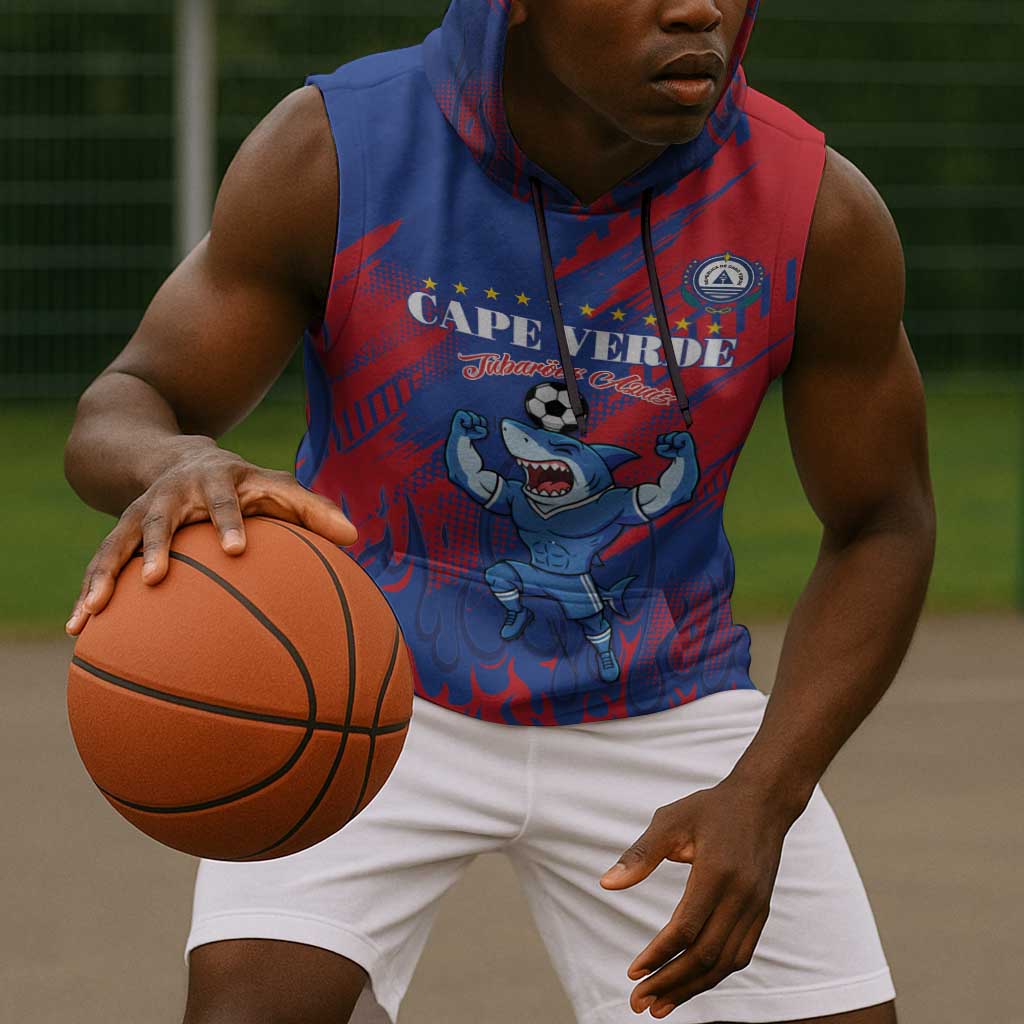 Custom Cape Verde Football Sleeveless Hoodie Blue Sharks - Pride of the Islands - African Pride