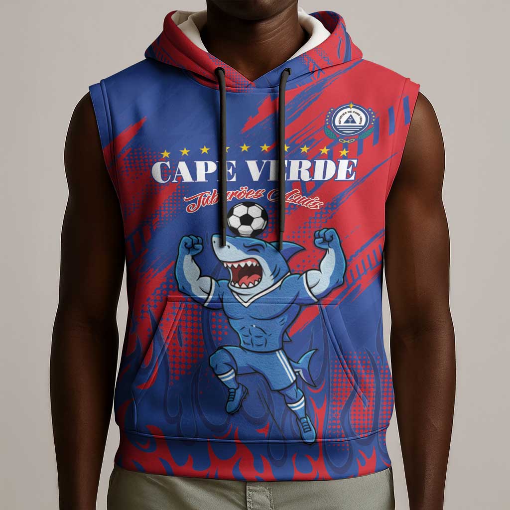 Custom Cape Verde Football Sleeveless Hoodie Blue Sharks - Pride of the Islands - African Pride