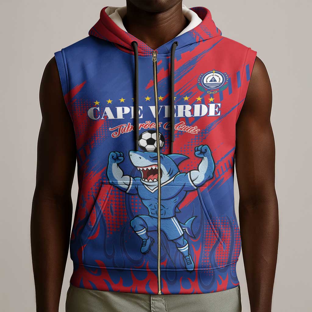 Custom Cape Verde Football Sleeveless Zip Hoodie Blue Sharks - Pride of the Islands - African Pride