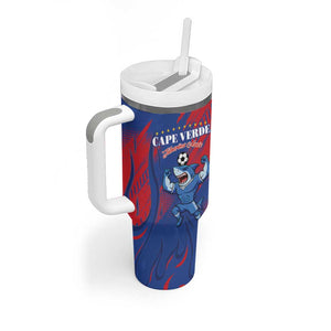 Custom Cape Verde Football Tumbler With Handle Blue Sharks - Pride of the Islands - African Pride