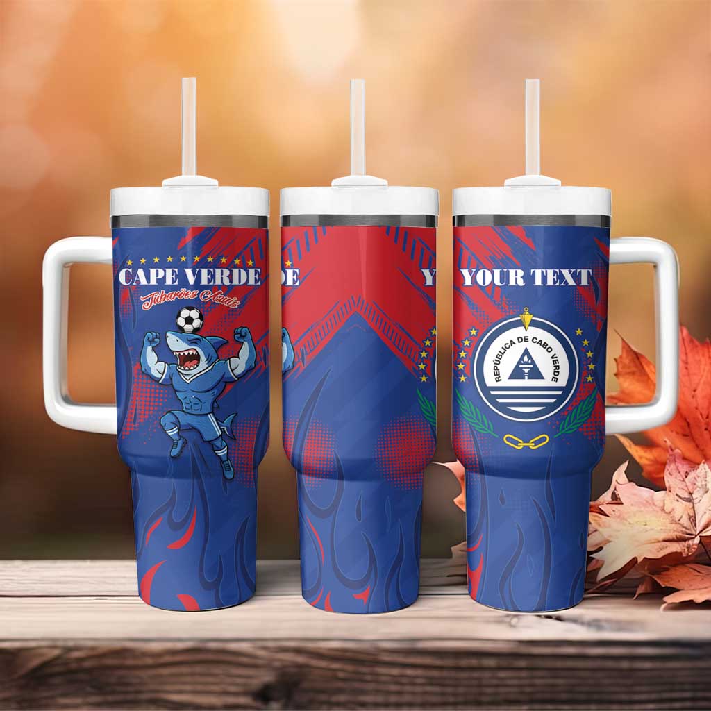 Custom Cape Verde Football Tumbler With Handle Blue Sharks - Pride of the Islands - African Pride
