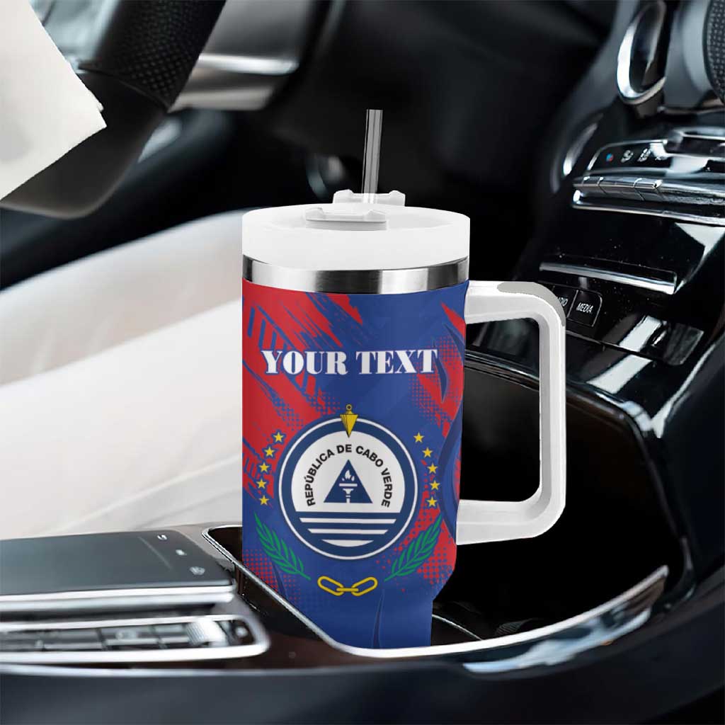 Custom Cape Verde Football Tumbler With Handle Blue Sharks - Pride of the Islands - African Pride