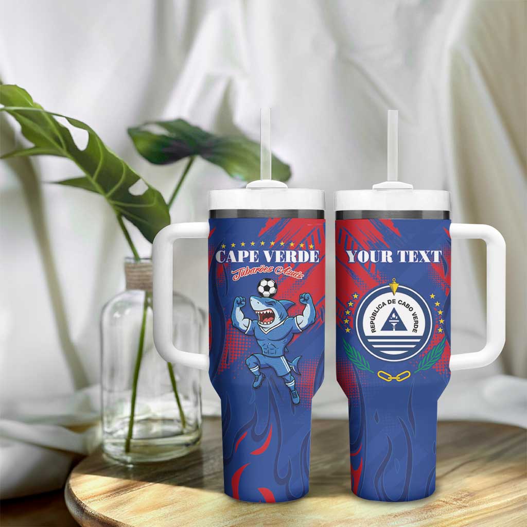 Custom Cape Verde Football Tumbler With Handle Blue Sharks - Pride of the Islands - African Pride
