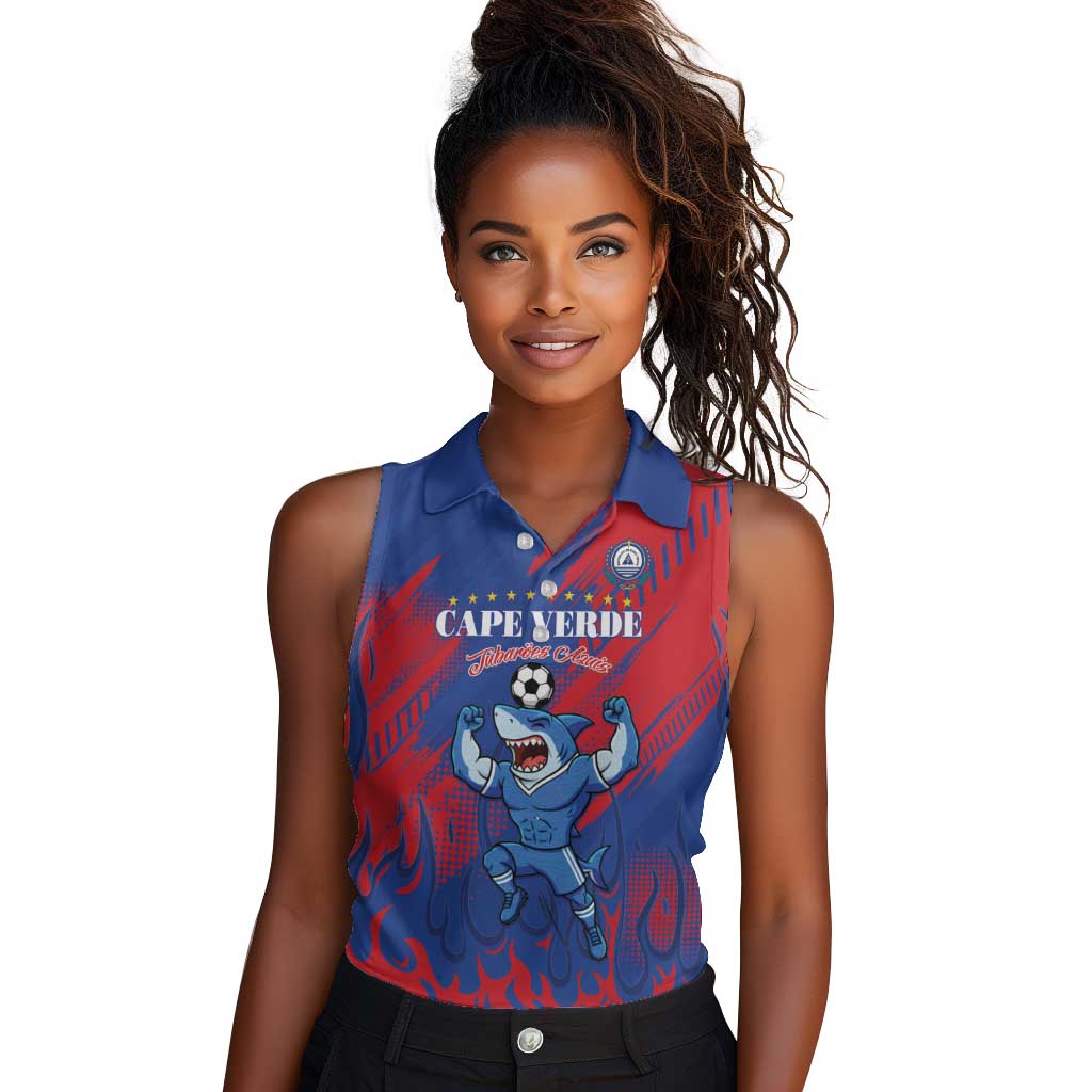 Custom Cape Verde Football Women Sleeveless Polo Shirt Blue Sharks - Pride of the Islands - African Pride