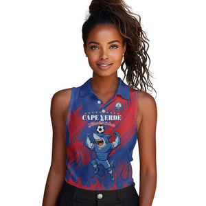 Custom Cape Verde Football Women Sleeveless Polo Shirt Blue Sharks - Pride of the Islands - African Pride