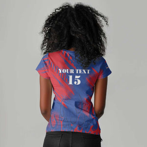 Custom Cape Verde Football Women V-Neck T-Shirt Blue Sharks - Pride of the Islands - African Pride