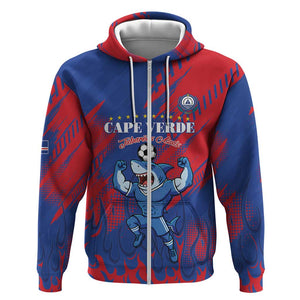 Custom Cape Verde Football Zip Hoodie Blue Sharks - Pride of the Islands - African Pride