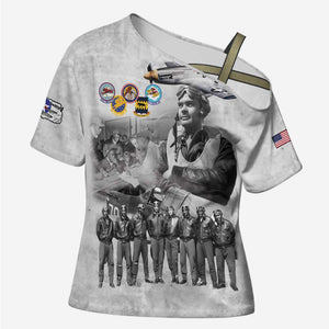 Red Tails Aviators Cross Shoulder Shirt WWII Heroes Tribute Retro Style